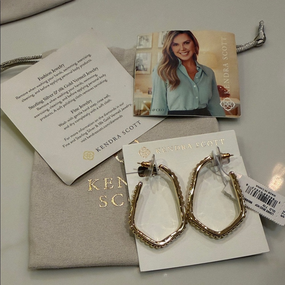 Kendra Scott Gold Lonnie Beaded Hoop - Picture 2 of 3